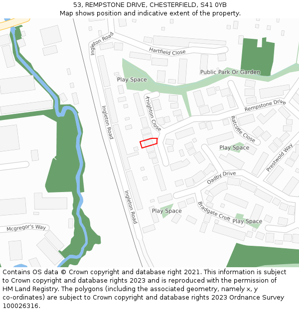 53, REMPSTONE DRIVE, CHESTERFIELD, S41 0YB: Location map and indicative extent of plot