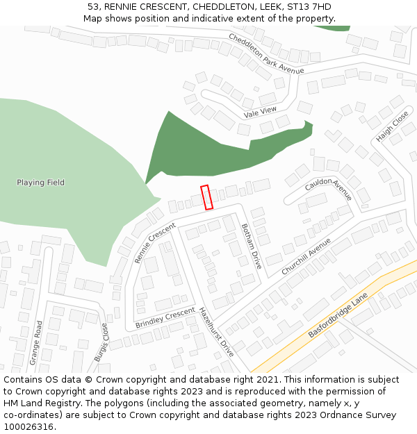 53, RENNIE CRESCENT, CHEDDLETON, LEEK, ST13 7HD: Location map and indicative extent of plot
