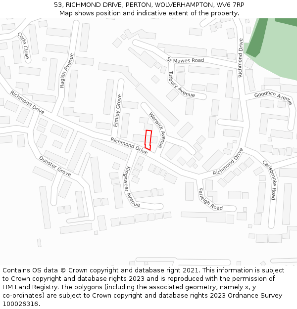 53, RICHMOND DRIVE, PERTON, WOLVERHAMPTON, WV6 7RP: Location map and indicative extent of plot