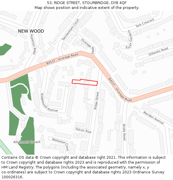53, RIDGE STREET, STOURBRIDGE, DY8 4QF: Location map and indicative extent of plot