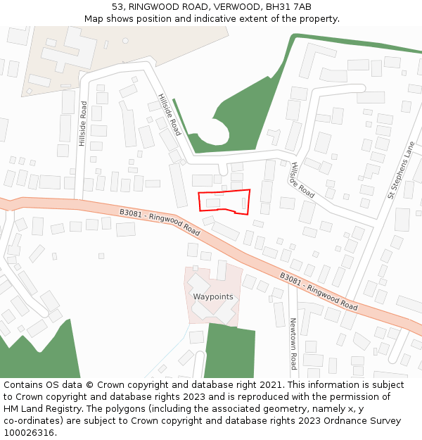 53, RINGWOOD ROAD, VERWOOD, BH31 7AB: Location map and indicative extent of plot