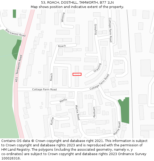 53, ROACH, DOSTHILL, TAMWORTH, B77 1LN: Location map and indicative extent of plot