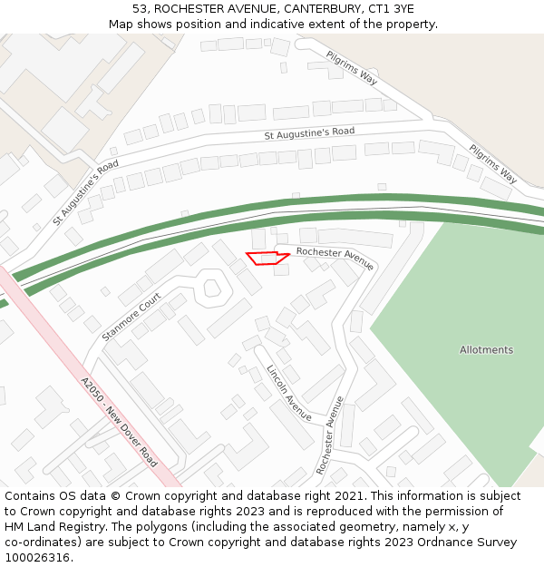 53, ROCHESTER AVENUE, CANTERBURY, CT1 3YE: Location map and indicative extent of plot