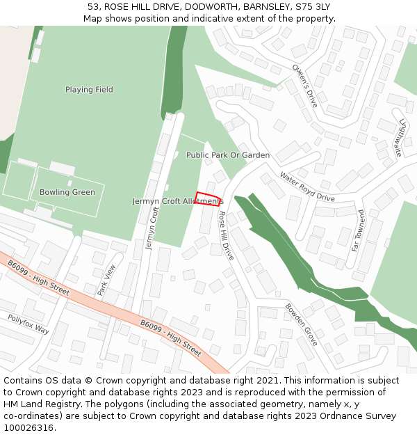 53, ROSE HILL DRIVE, DODWORTH, BARNSLEY, S75 3LY: Location map and indicative extent of plot