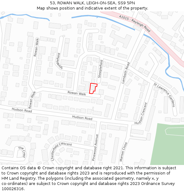 53, ROWAN WALK, LEIGH-ON-SEA, SS9 5PN: Location map and indicative extent of plot