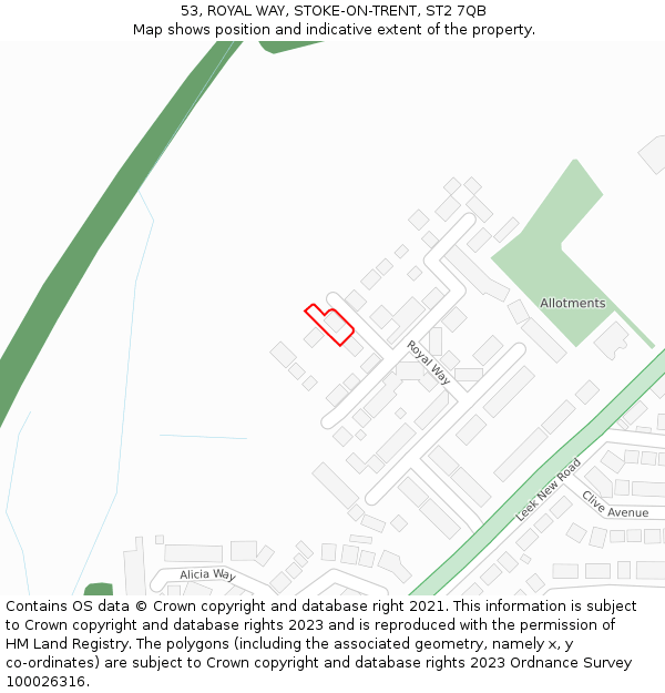 53, ROYAL WAY, STOKE-ON-TRENT, ST2 7QB: Location map and indicative extent of plot