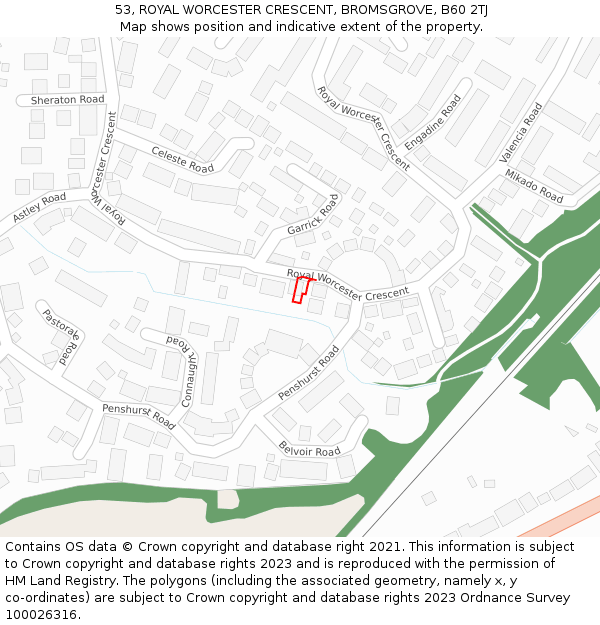 53, ROYAL WORCESTER CRESCENT, BROMSGROVE, B60 2TJ: Location map and indicative extent of plot