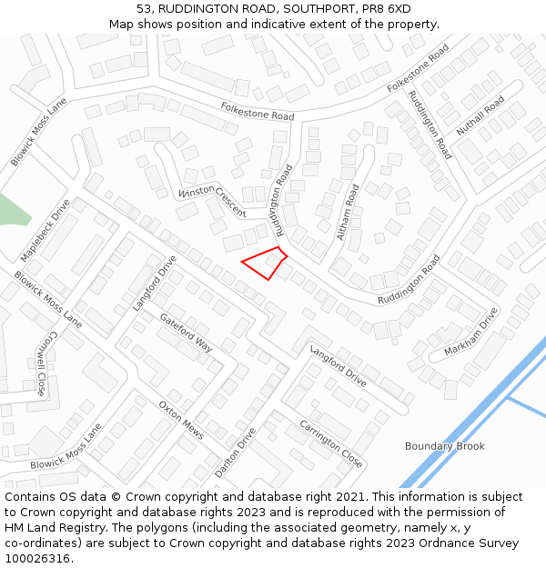 53, RUDDINGTON ROAD, SOUTHPORT, PR8 6XD: Location map and indicative extent of plot