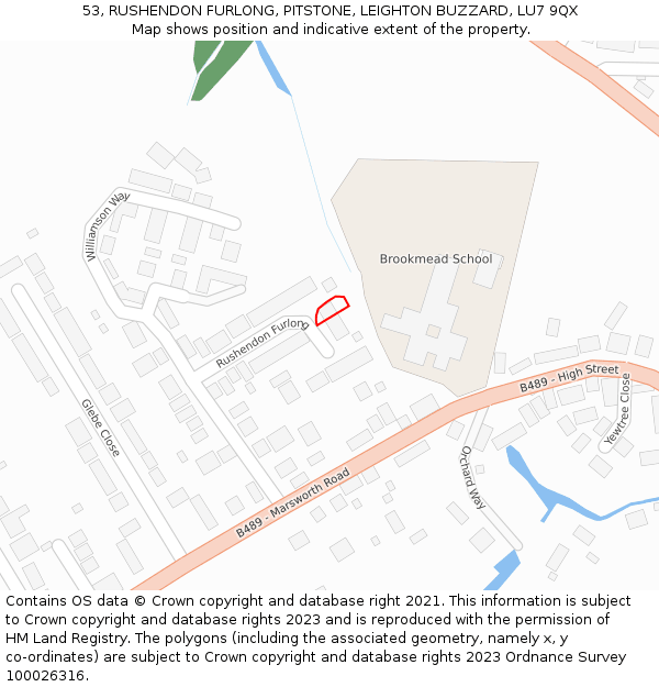 53, RUSHENDON FURLONG, PITSTONE, LEIGHTON BUZZARD, LU7 9QX: Location map and indicative extent of plot