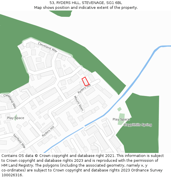 53, RYDERS HILL, STEVENAGE, SG1 6BL: Location map and indicative extent of plot