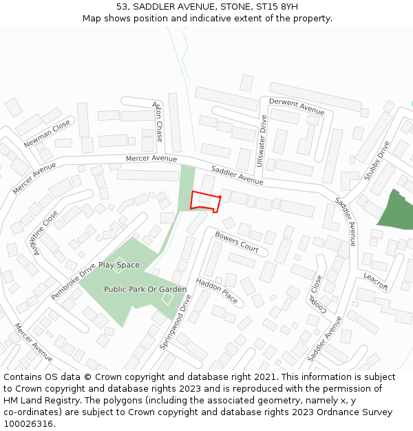 53, SADDLER AVENUE, STONE, ST15 8YH: Location map and indicative extent of plot