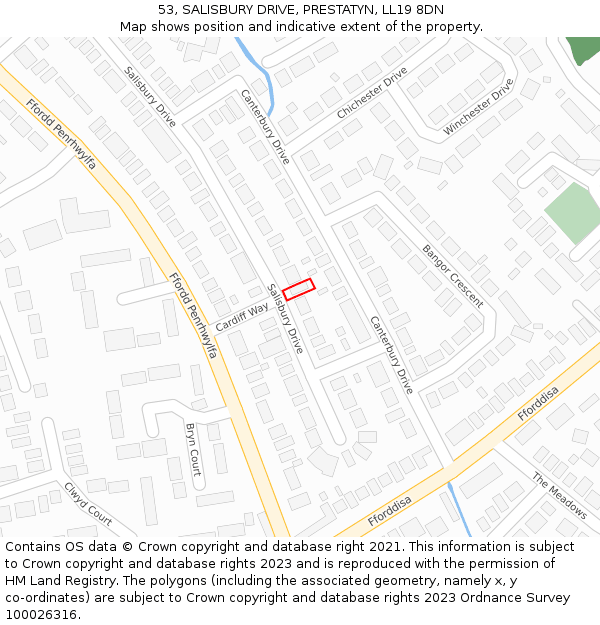 53, SALISBURY DRIVE, PRESTATYN, LL19 8DN: Location map and indicative extent of plot