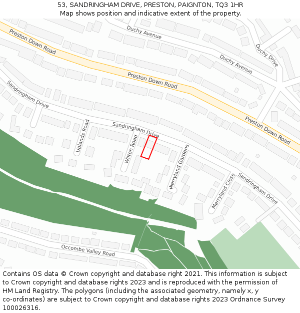 53, SANDRINGHAM DRIVE, PRESTON, PAIGNTON, TQ3 1HR: Location map and indicative extent of plot