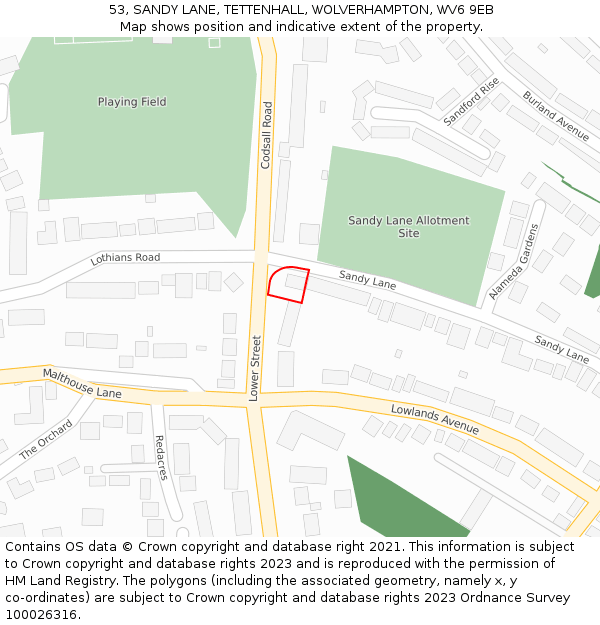 53, SANDY LANE, TETTENHALL, WOLVERHAMPTON, WV6 9EB: Location map and indicative extent of plot