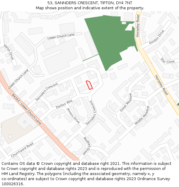 53, SANNDERS CRESCENT, TIPTON, DY4 7NT: Location map and indicative extent of plot
