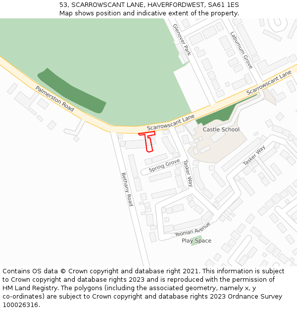 53, SCARROWSCANT LANE, HAVERFORDWEST, SA61 1ES: Location map and indicative extent of plot