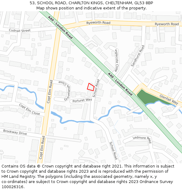 53, SCHOOL ROAD, CHARLTON KINGS, CHELTENHAM, GL53 8BP: Location map and indicative extent of plot