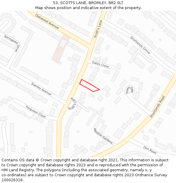 53, SCOTTS LANE, BROMLEY, BR2 0LT: Location map and indicative extent of plot