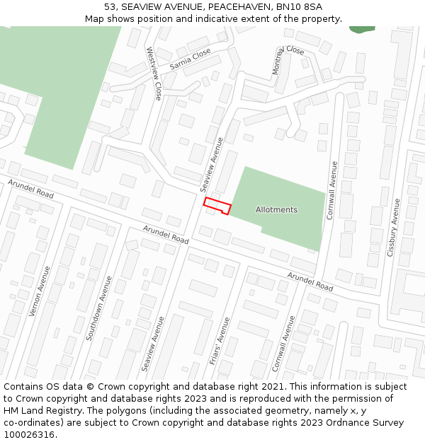 53, SEAVIEW AVENUE, PEACEHAVEN, BN10 8SA: Location map and indicative extent of plot