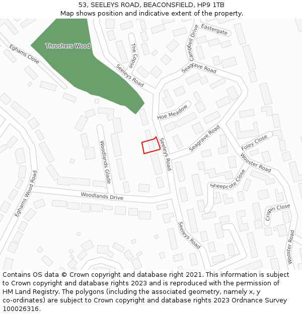 53, SEELEYS ROAD, BEACONSFIELD, HP9 1TB: Location map and indicative extent of plot