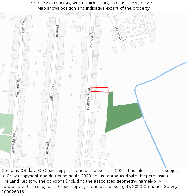 53, SEYMOUR ROAD, WEST BRIDGFORD, NOTTINGHAM, NG2 5EE: Location map and indicative extent of plot