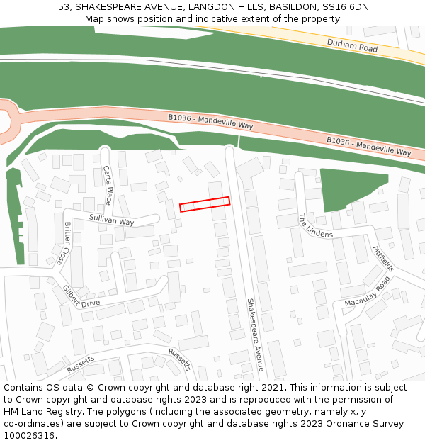 53, SHAKESPEARE AVENUE, LANGDON HILLS, BASILDON, SS16 6DN: Location map and indicative extent of plot