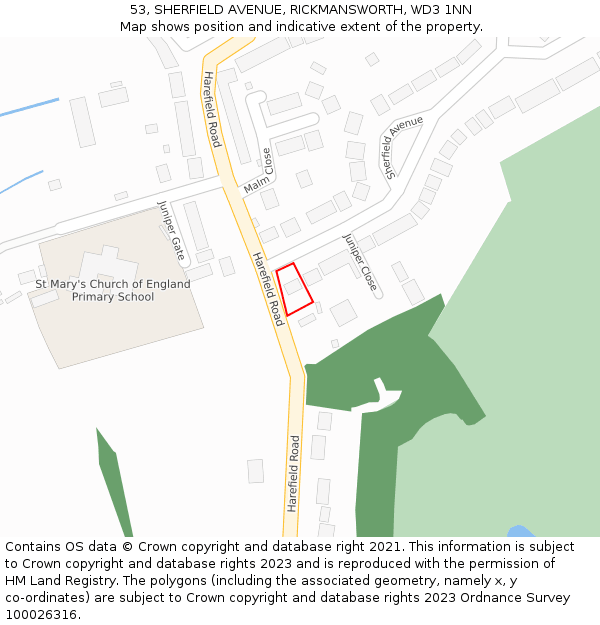 53, SHERFIELD AVENUE, RICKMANSWORTH, WD3 1NN: Location map and indicative extent of plot