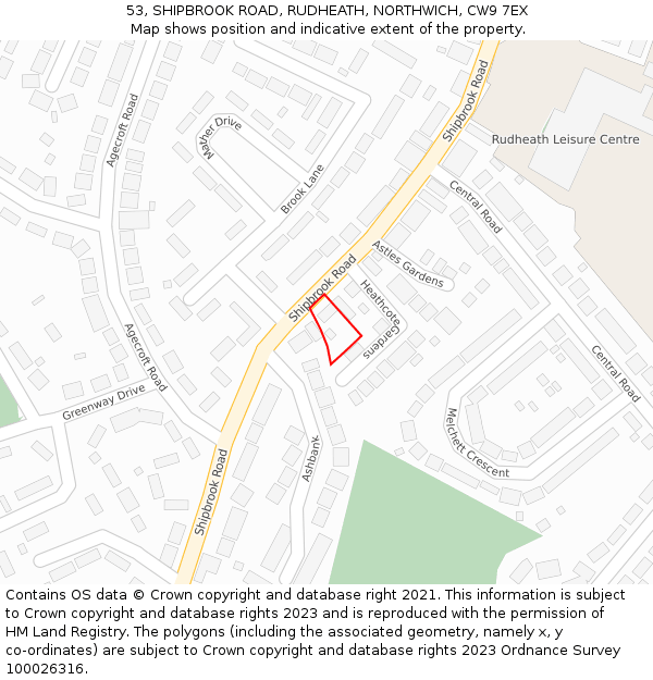 53, SHIPBROOK ROAD, RUDHEATH, NORTHWICH, CW9 7EX: Location map and indicative extent of plot