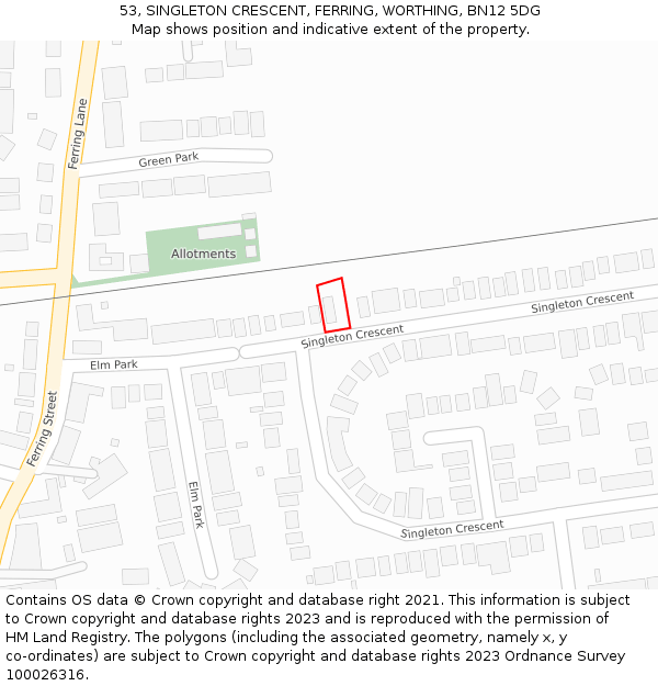 53, SINGLETON CRESCENT, FERRING, WORTHING, BN12 5DG: Location map and indicative extent of plot