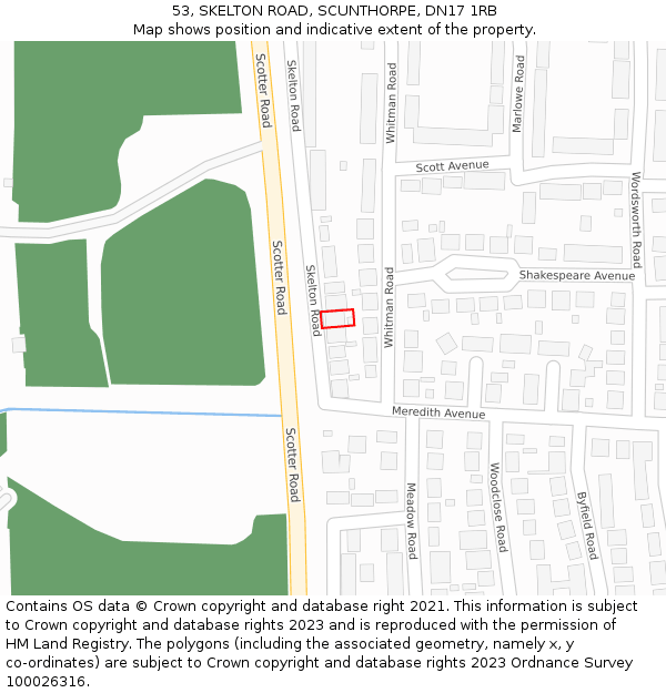 53, SKELTON ROAD, SCUNTHORPE, DN17 1RB: Location map and indicative extent of plot