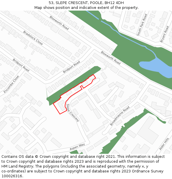 53, SLEPE CRESCENT, POOLE, BH12 4DH: Location map and indicative extent of plot