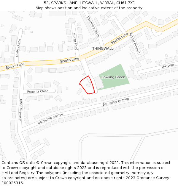 53, SPARKS LANE, HESWALL, WIRRAL, CH61 7XF: Location map and indicative extent of plot