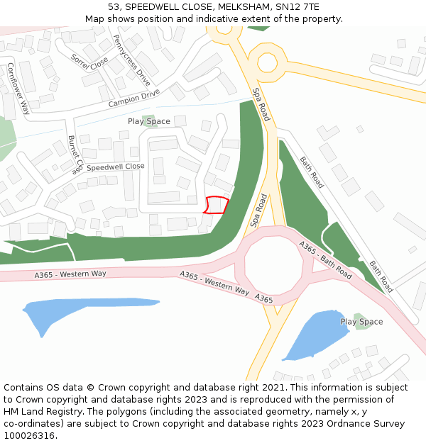 53, SPEEDWELL CLOSE, MELKSHAM, SN12 7TE: Location map and indicative extent of plot