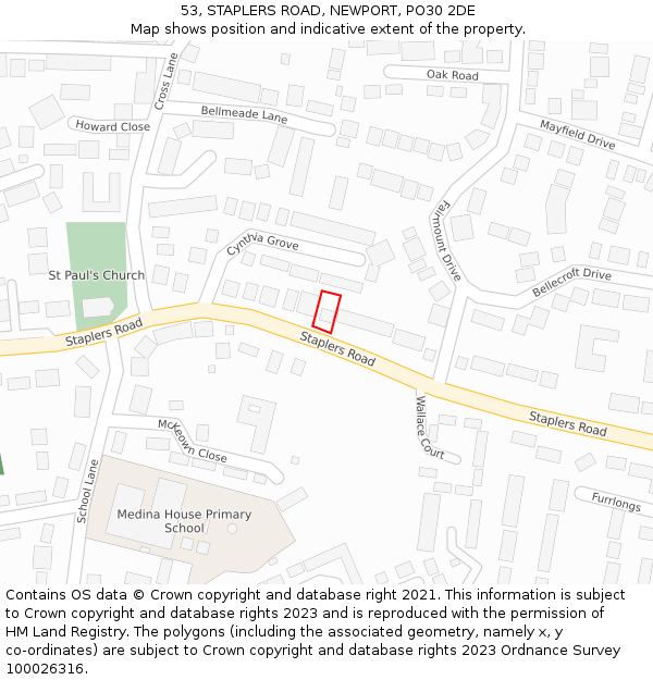 53, STAPLERS ROAD, NEWPORT, PO30 2DE: Location map and indicative extent of plot