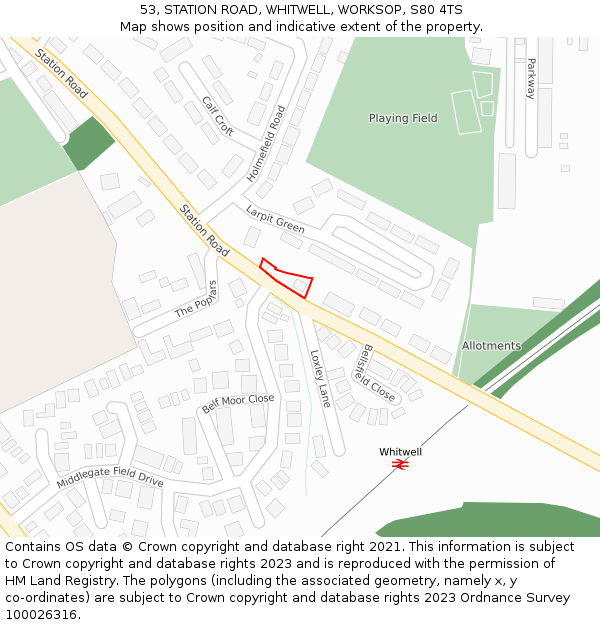 53, STATION ROAD, WHITWELL, WORKSOP, S80 4TS: Location map and indicative extent of plot