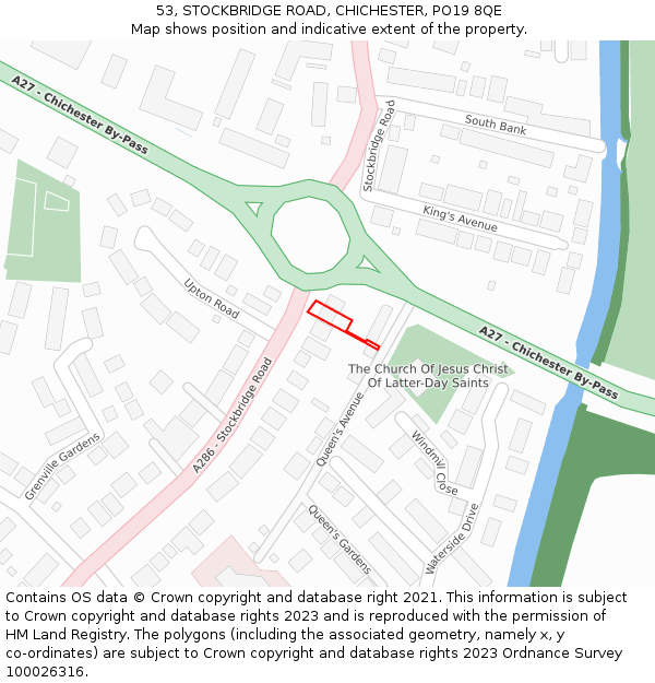 53, STOCKBRIDGE ROAD, CHICHESTER, PO19 8QE: Location map and indicative extent of plot