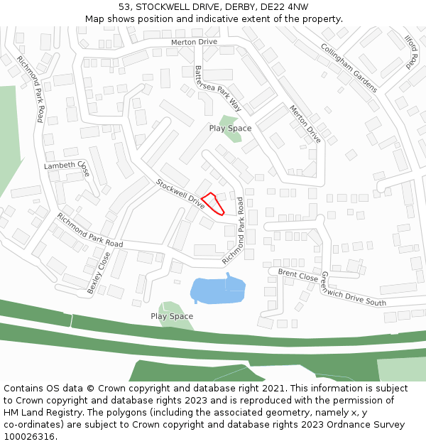 53, STOCKWELL DRIVE, DERBY, DE22 4NW: Location map and indicative extent of plot