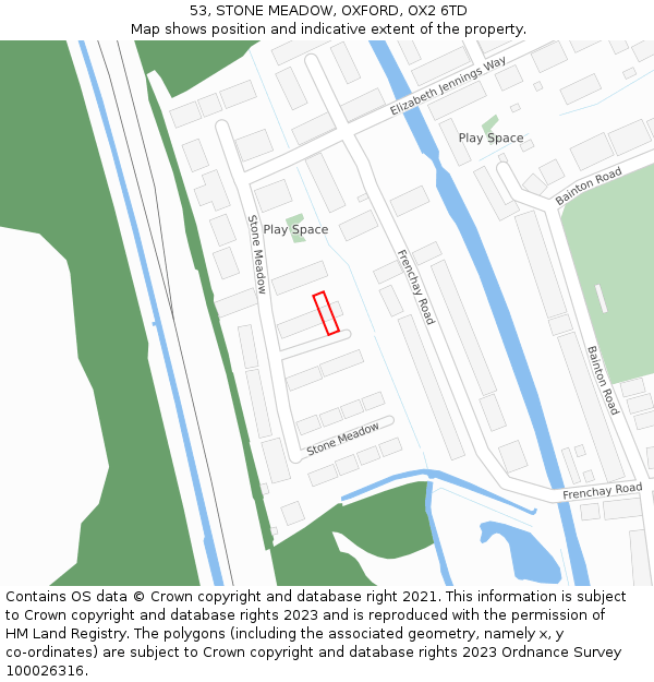 53, STONE MEADOW, OXFORD, OX2 6TD: Location map and indicative extent of plot