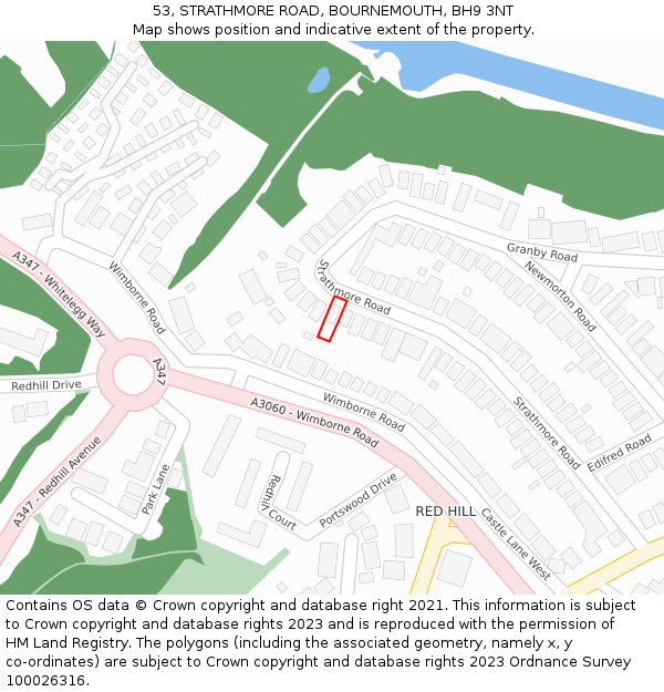 53, STRATHMORE ROAD, BOURNEMOUTH, BH9 3NT: Location map and indicative extent of plot