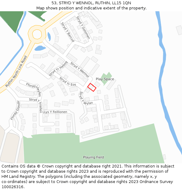 53, STRYD Y WENNOL, RUTHIN, LL15 1QN: Location map and indicative extent of plot