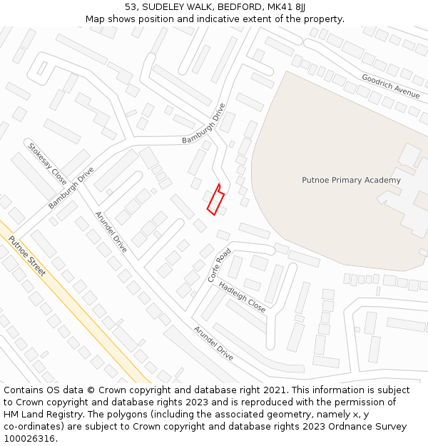 53, SUDELEY WALK, BEDFORD, MK41 8JJ: Location map and indicative extent of plot