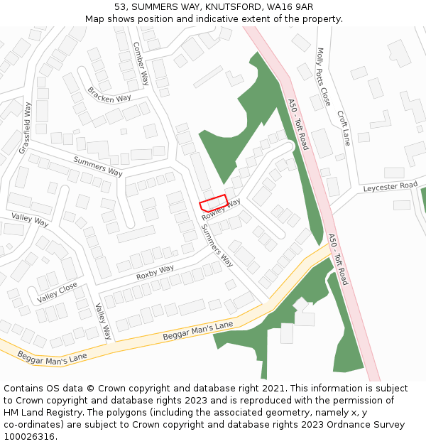 53, SUMMERS WAY, KNUTSFORD, WA16 9AR: Location map and indicative extent of plot