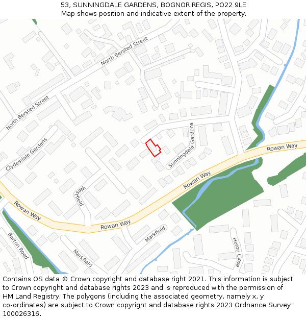 53, SUNNINGDALE GARDENS, BOGNOR REGIS, PO22 9LE: Location map and indicative extent of plot