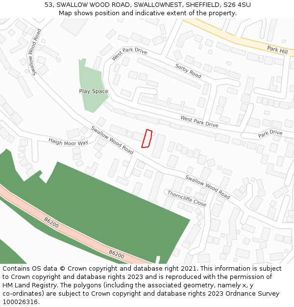 53, SWALLOW WOOD ROAD, SWALLOWNEST, SHEFFIELD, S26 4SU: Location map and indicative extent of plot