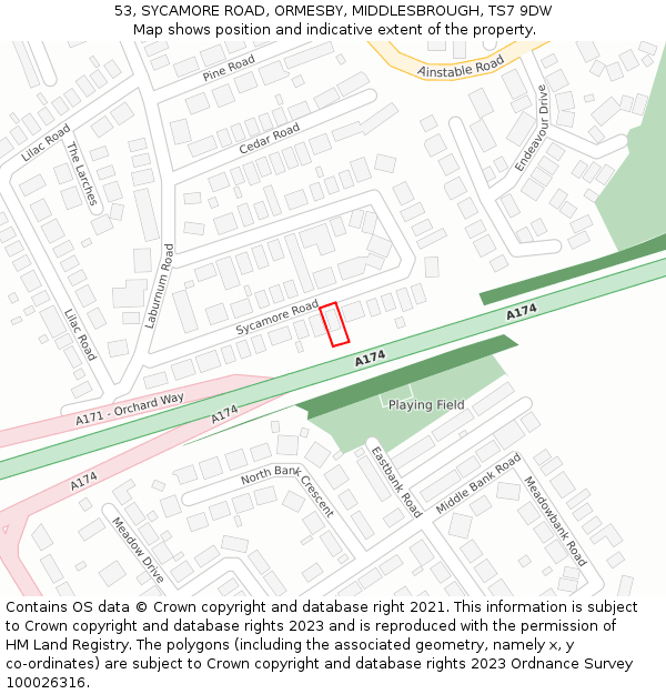53, SYCAMORE ROAD, ORMESBY, MIDDLESBROUGH, TS7 9DW: Location map and indicative extent of plot