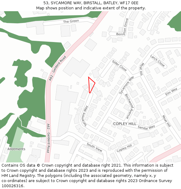 53, SYCAMORE WAY, BIRSTALL, BATLEY, WF17 0EE: Location map and indicative extent of plot