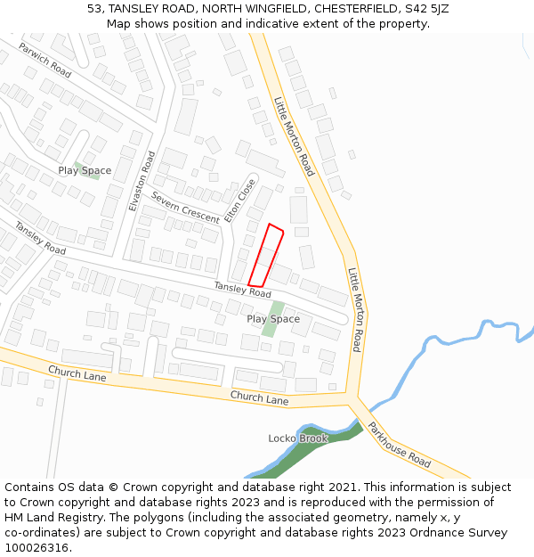 53, TANSLEY ROAD, NORTH WINGFIELD, CHESTERFIELD, S42 5JZ: Location map and indicative extent of plot