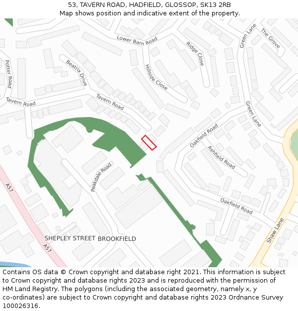 53, TAVERN ROAD, HADFIELD, GLOSSOP, SK13 2RB: Location map and indicative extent of plot