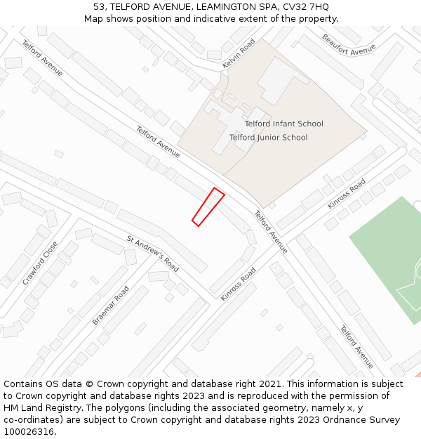 53, TELFORD AVENUE, LEAMINGTON SPA, CV32 7HQ: Location map and indicative extent of plot