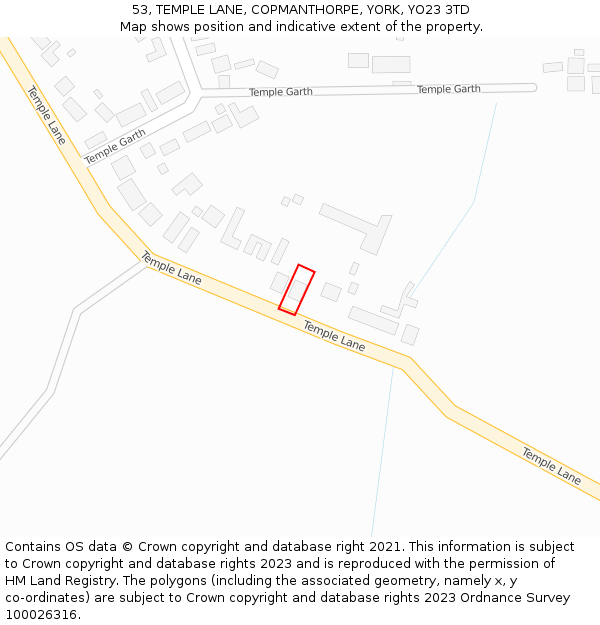 53, TEMPLE LANE, COPMANTHORPE, YORK, YO23 3TD: Location map and indicative extent of plot